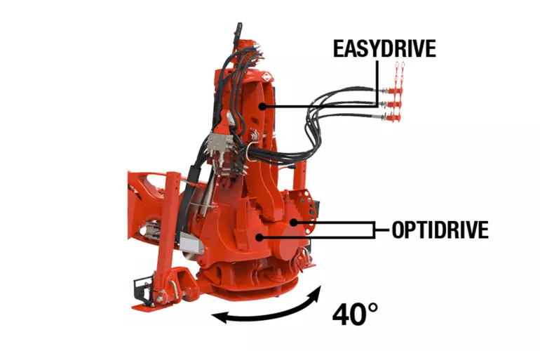Vue de détail de l'avant-train OPTIDRIVE et EASYDRIVE des charrues MASTER M